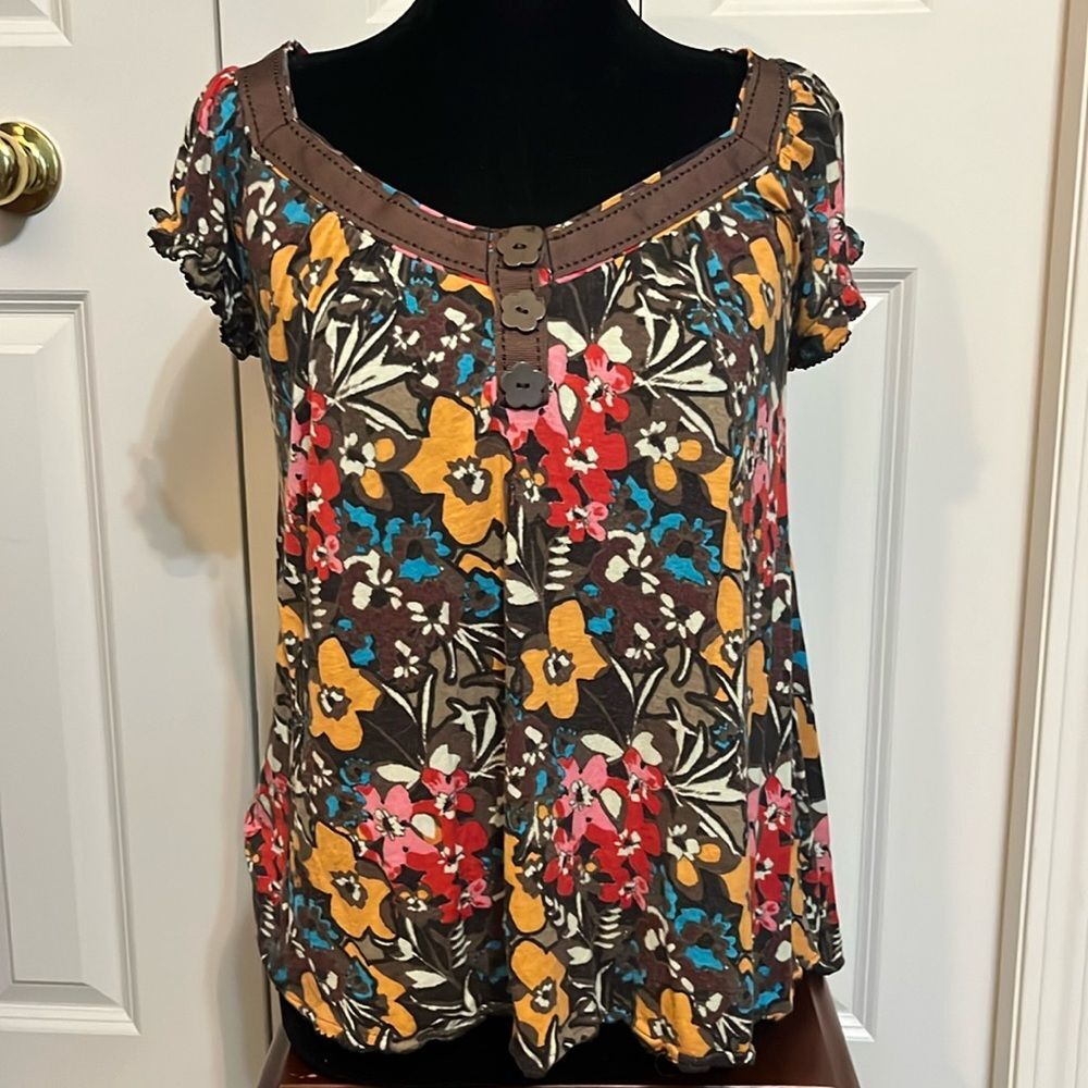 Retro 70s Inspired Baby Doll Flowy Soft Floral Ruffled Sleeve Blouse Top Tunic